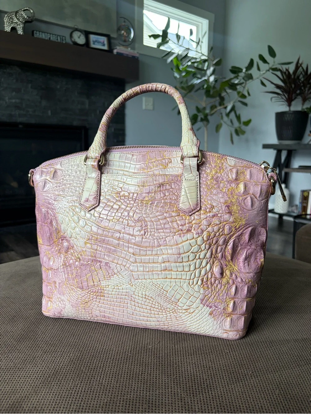 Brahmin Croc-Embossed Satchel Lilac Duxbury Satchel - Picture 2 of 10